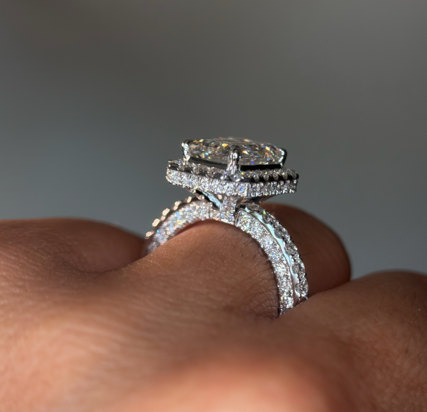 6.70 Carat Emerald Halo 3D  Diamond Engagement Ring